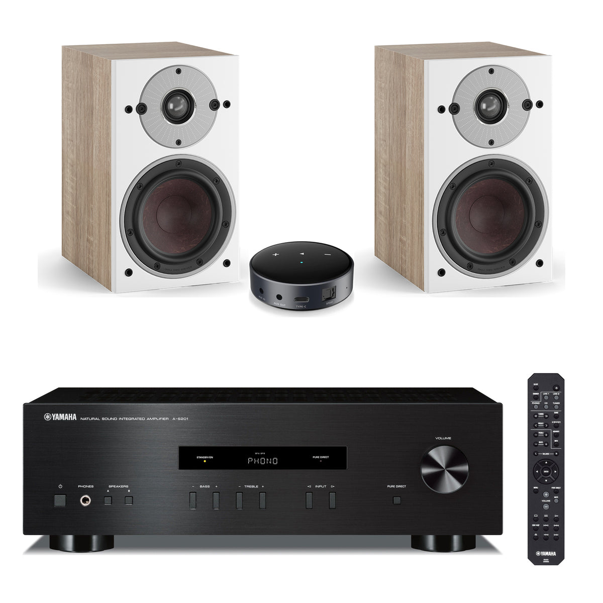 Yamaha A-S201 Crna + par DALI OBERON 1 Light Oak + WiiM Mini