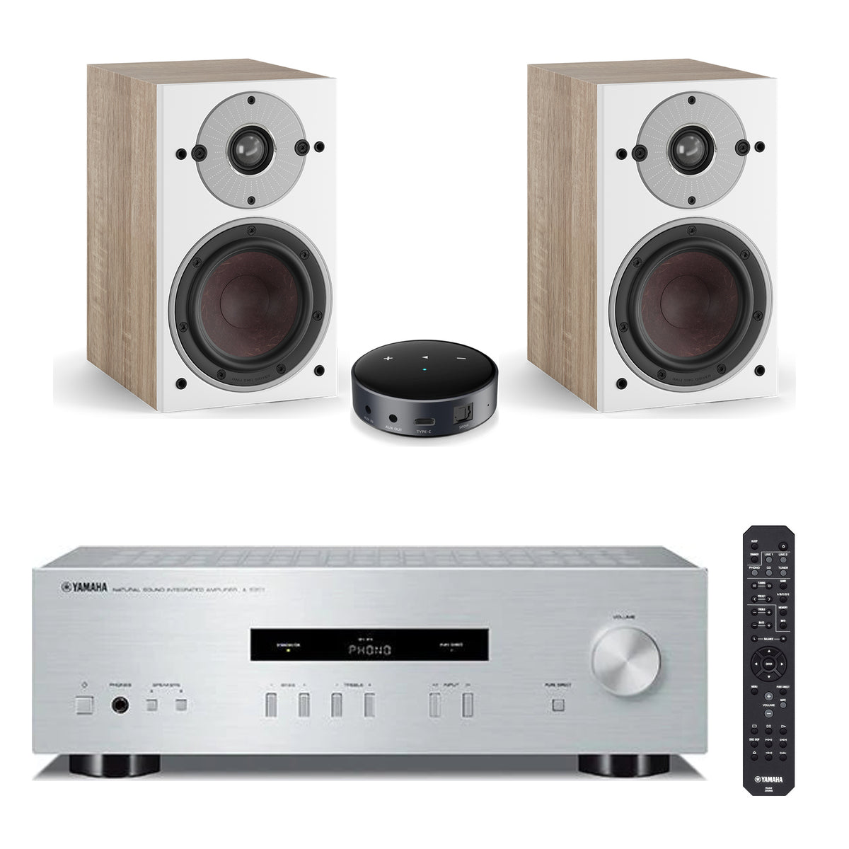 Yamaha A-S201 Srebrna + par DALI OBERON 1 Light Oak + WiiM Mini